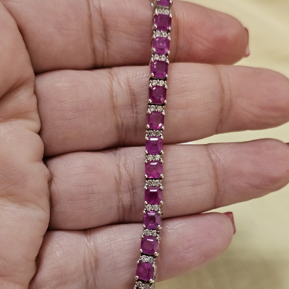 8 inch, Ruby & Zircon Bracelet, 925 Silver, Tongue/Groove Closure, NWT